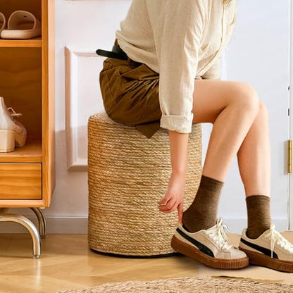 Wimarsbon Natural Seagrass Foot Stool, Hand Weaving Round Ottoman, for Living Room, Outdoor Seat (Natural) - color: 14inch Natural Cattail
