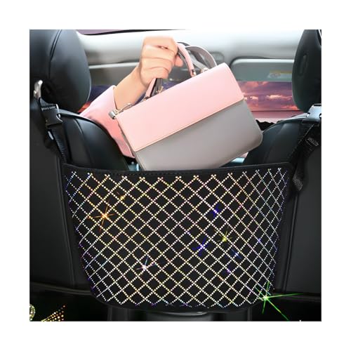 zipelo Bling Car Net Pocket Handbag Holder, Rhinestone Vehicle Backseat Purse Organizer Between Seats, Diamond Hanging Storage Bag Barrier of Pet Kids, Universal Automotive Accessories (Multicolor) - color: Multicolor