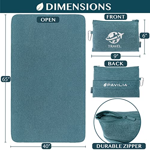 PAVILIA Travel Blanket Airplane Compact with Bag, Small Travel Pillow Blanket Long Flights, Lightweight Plane Blanket with Luggage Strap, Camping Blanket for Traveler Essentials, Teal Blue, 65x40 - color: Teal Blue