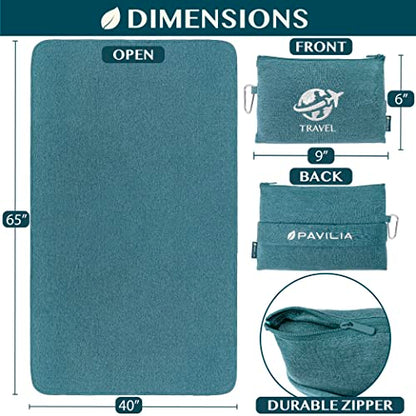 PAVILIA Travel Blanket Airplane Compact with Bag, Small Travel Pillow Blanket Long Flights, Lightweight Plane Blanket with Luggage Strap, Camping Blanket for Traveler Essentials, Teal Blue, 65x40 - color: Teal Blue