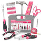 Hi-Spec Tool Kit, General Household Hand Tool Set with Toolbox Storage Case, All-in-One Compact Toolkit for DIY & Dorm Use, Pink - color: Pink