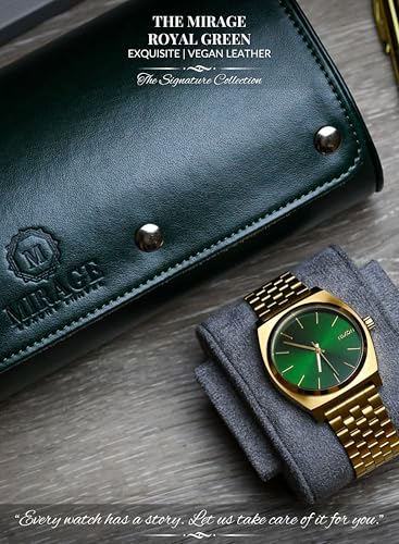 Watch Cases for Men – Travel Watch Roll Case – 3 Watch Travel Case Holder Organizer and Display - Royal Green Vegan Leather - color: Royal Green 3-watch case