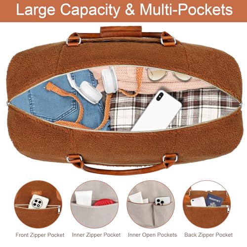 ITIEZY Weekender Overnight Bag for Women - Large Travel Duffel Bag with Shoe Compartment, Gym Duffel Bag Hospital Bag Carry On Tote Bags for Airplanes with Crossbody Bag Toiletry Bag 3Pcs Set - color: 8a-Brown
