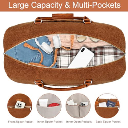 ITIEZY Weekender Overnight Bag for Women - Large Travel Duffel Bag with Shoe Compartment, Gym Duffel Bag Hospital Bag Carry On Tote Bags for Airplanes with Crossbody Bag Toiletry Bag 3Pcs Set - color: 8a-Brown