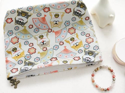 HAPPYHEIDI Canvas Pouch for Travel, Makeup Bag Case, Creamy White Dogs, Cotton, Animal Print, Zipper Closure, 7.1x2.4x7 Inches - color: GR-Canvas-Creamy White Dogs