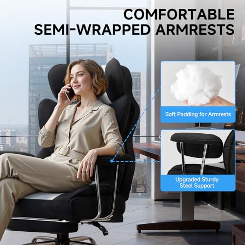 GTPLAYER Gaming Chair,Office Chair with Pocket Spring Lumbar Support, Ergonomic Comfortable Wide Office Desk Computer Chair with Outward Fixed Soft Armrests and Footrest (Fabric, Black & Gray) - color: Black Gray
