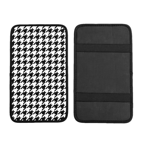 Car Center Console Cushion Pad, Black and White Houndstooth, Universal Non-Slip Cover for Armrest and Storage Box, Interior Decor Accessory - color: Picture (616)