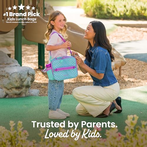 Bentgo Kids Lunch Bag - Durable, Double-Insulated Lunch Bag for Kids 3+; Holds Lunch Box, Water Bottle, & Snacks; Easy-Clean Water-Resistant Fabric & Multiple Zippered Pockets (Mermaid) - color: Mermaid