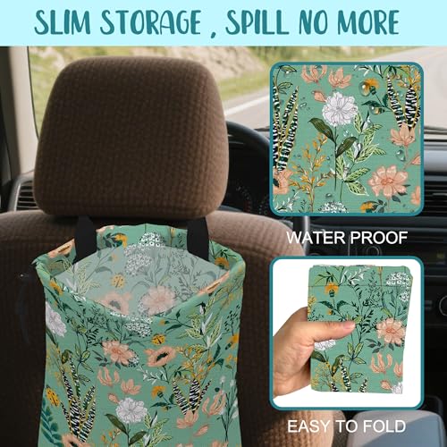 Car Garbage Bag Blooming Floral and Leaves Drawstring Car Trash Bag Hanging for Back Seat with Adjustable Buckle Canvas Vehicle Trash Can Easy-to-Install - color: Blooming Floral and Leaves