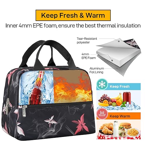 HOMESPON Insulated Lunch Bag for Women Men Lunch Box Cooler Lunch Tote for Work Picnic (Pink Flowers) - color: Pink Flowers