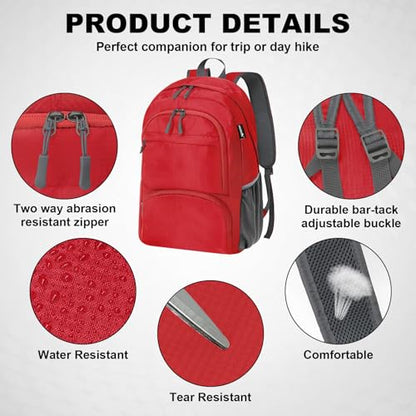 HOLYLUCK 20L Lightweight Packable Hiking Daypack Foldable Backpack for Men Women Small Travel Outdoor Foldable Shoulder Bag-red - color: Red