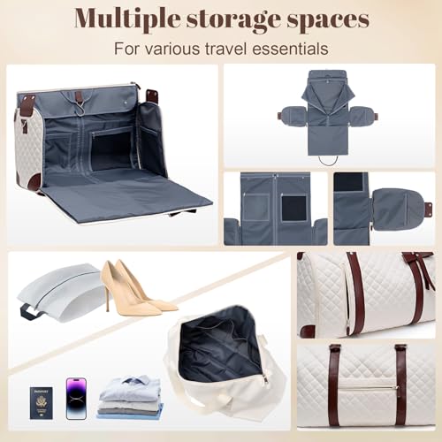 GARPROVM Garment Bags for Travel Women, 3 in 1 Convertible Garment Duffle Bags with Separated Tote Bag, Waterproof Suit Bag Travel Carry On Luggage Weekender Bag for Business Trip, Beige - color: Beige