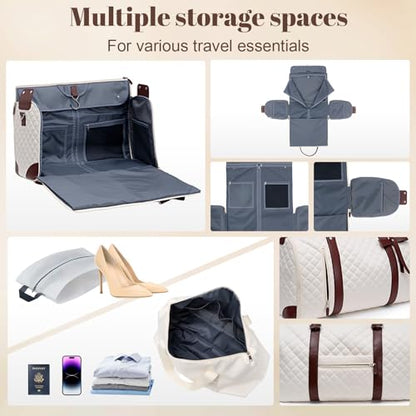 GARPROVM Garment Bags for Travel Women, 3 in 1 Convertible Garment Duffle Bags with Separated Tote Bag, Waterproof Suit Bag Travel Carry On Luggage Weekender Bag for Business Trip, Beige - color: Beige