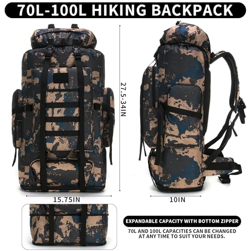 Hiking Backpack for Men 70L/100L Camping Backpack Military Rucksack Molle 3 Days Assault Pack for Climbing | Camping Backpack - color: 100l-bluemix