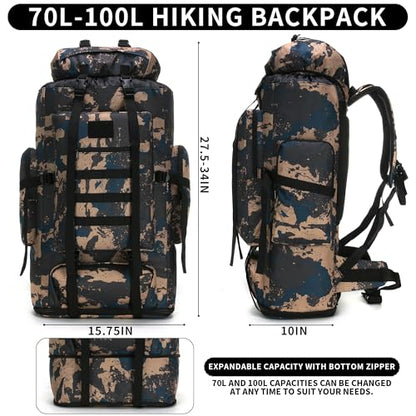 Hiking Backpack for Men 70L/100L Camping Backpack Military Rucksack Molle 3 Days Assault Pack for Climbing | Camping Backpack - color: 100l-bluemix