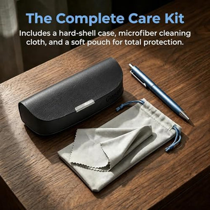 Glasses Case hard shell,3-in-1 Sunglasses Case & Eyeglass Case with Cleaning Cloth & Storage Pouch - color: Black