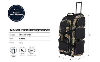 Travelers Club Xpedition 30 Inch Multi-Pocket Upright Rolling Duffel Bag - color: Camo