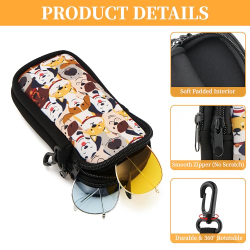 WOZEAH Double Eyeglass Case with 2 Compartments, Travel Eyewear Organizer for Two Pairs of Glasses - color: Dog