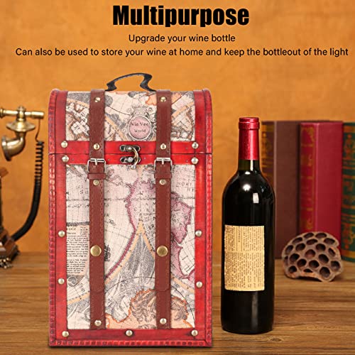 Wine Box, 2 Bottles Antique Wine Bottle Box with Lid and Handle Travel Wine Gift Box, Handmade Premium Wine Carrier Case for Home Bar Decor and Wine Collection