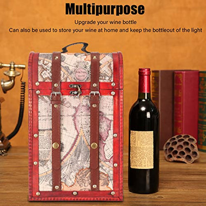Wine Box, 2 Bottles Antique Wine Bottle Box with Lid and Handle Travel Wine Gift Box, Handmade Premium Wine Carrier Case for Home Bar Decor and Wine Collection
