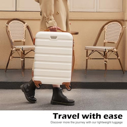 Coolife Luggage 3 Piece Set, Lightweight Durable Hardshell Suitcase set with 360° Spinner Wheels, TSA-approved Lock, Checked Family Travel Luggage sets, 20/24/28 Inch, Apricot White - color: Apricot White, size: 20in24in28in