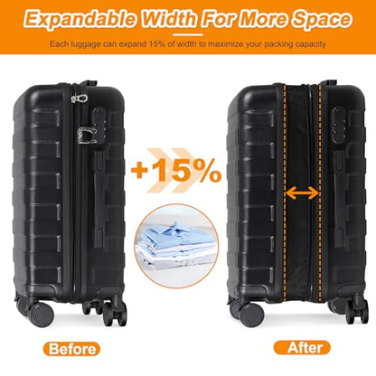 SUPER DEAL 21 Inch Carry On Luggage with Spinner Wheels, Expandable Hardside Suitcase Height Adjustable Durable Rolling Luggage with Porable Handle and Side Feet for Business Trips and Travel, Black - color: Black