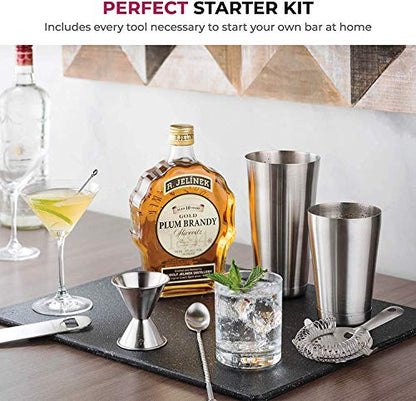 FineDine Cocktail Shaker Set with Travel Bag - Stainless Steel Shaker Set Bartender Kit - Mixology Bartender Kit - Strainer, Muddler, Jigger, Bar Spoon, Bottle Opener, Pour Spouts - Bar Set (14 Piece) - size: 14 Piece