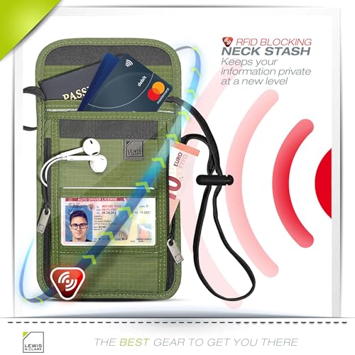 Lewis N. Clark Men's RFID Blocking Stash Wallet, Travel Neck Pouch Passport Holder for Women & Men, Olive, One Size - color: Olive