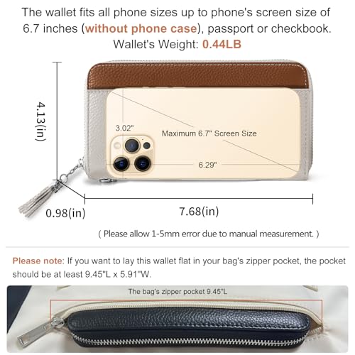 Moflycom Womens Wallet RFID Blocking Genuine Leather Zip Around Wallet Clutch Wristlet Travel Long Purse for Women - color: Z2 Brown1/Beige1