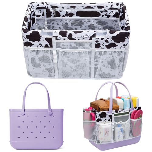 Nyton Custom Fit Organizer Bag Insert for Bogg Bag Inner Liner Pouch for Original Large XL Rubber Tote Zippered Organizer with Pockets for Beach Travel Sports Mom (BLACK WHITE COW, LARGE) - color: BLACK WHITE COW, size: Original - Large