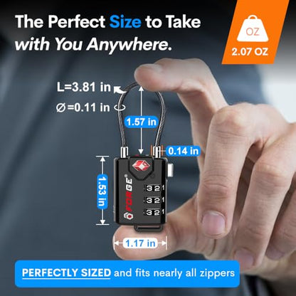 TSA Approved Cable Luggage Locks, Re-settable Combination with Alloy Body - color: Black 4 Pack