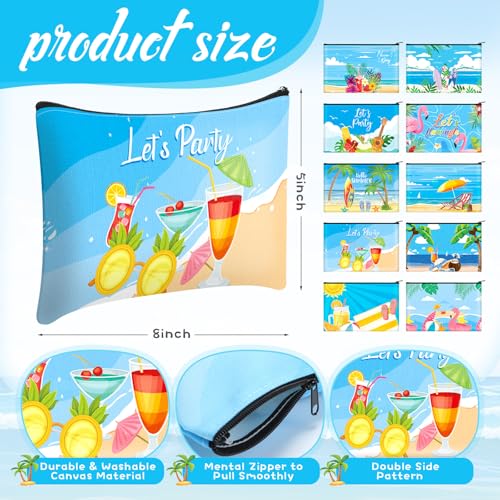 Eccliy Summer Makeup Bag Hawaii Cosmetic Bag for Women Summer Party Canvas Gifts Accessories Toiletry Pouch with Zipper Gift Bags Organizer for Team Party - size: 8 x 5 Inch, style: Summer Party