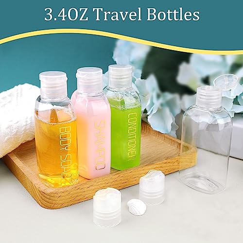 Cosywell Leakproof Squeeze Bottles Travel Kit - 4pc 3.4 oz TSA Approved for Shampoo, Conditioner and Toiletries - color: A-3.4oz-Clear-3label1blank