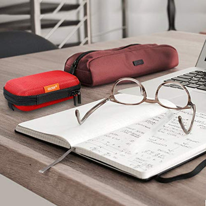 Red Rectangle Small EVA Case - Portable Protection Hard Shell Exterior Lightweight Universal Zipper Pouch Carrying Bag for Earbud, Headset, Charger, Airpods, iPod, USB Cable, MP3, Key, Change Purse - color: Red