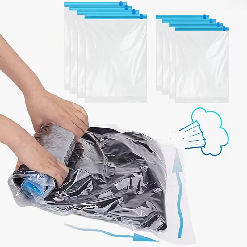 4pcs Roll-Up Compression Bag For Travel, Reusable Vacuum Packing Space Saver Bags - 35 * 50cm - color: Blue, size: Medium