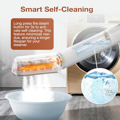 Newbealer 2in1 Travel Iron, 100-240V Clothes Steamer, 2 Steam Levels, Gold | Portable for On-the-Go, Heats in 20s, Dry Iron No Clamp, 180° Rotatable Head, 360° Leak-Proof, Auto-Off, Self-Cleaning, 90ml