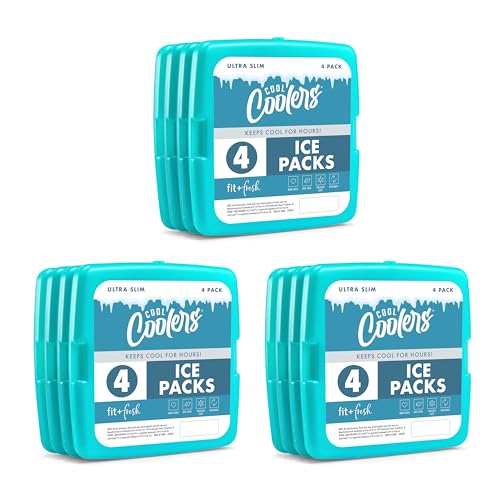 Cool Coolers by Fit + Fresh, Reusable & Long-Lasting Slim Ice Packs, Cold Packs for Lunch Boxes, Ice Packs for Lunch Bags, Green 12 Pack - color: Green (12 Pack)