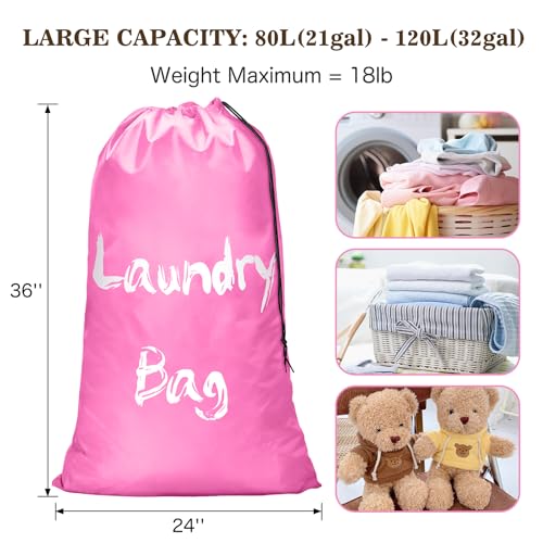 2 Pack XL Travel Laundry Bags for Dirty Clothes - Extra Large Heavy Duty Drawstring Laundry Bag Holds 4 Loads - Cruise Ship, Camping, Road Trip, Vacation Essentials Must Haves 2025(Pink + Pink) - color: Pink + Pink