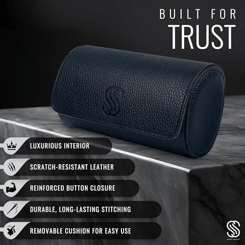 2 Watch Travel Case for Men – Leather Roll Organizer & Storage Box, Fits Watches up to 55mm | Removable Cushions | Gift Ready (Midnight Navy/Charcoal Grey) - color: Midnight Navy / Charcoal Grey
