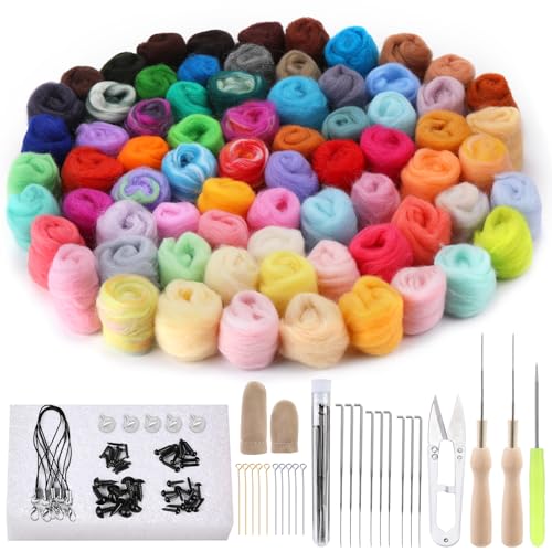 IMZAY Needle Felting Kit, 149 Pieces Needle Felting Tools for Beginner, 72 Colors Wool Roving Set, Felting Kit with Wool Felt Tools and Foam Mat, Felting Kits for Beginners Adult - size: Small+