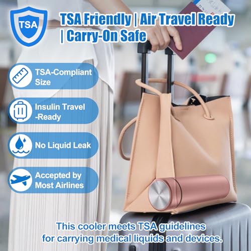 Portable Insulin Pen Cooler Travel Case – 60H Insulin Travel Case for Diabetes Care – Lightweight TSA Approved Medication Cooler with Cold Gel Bottle & Travel-Ready Design (Rose Pink) - color: Rose Gold