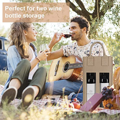 Shintop Double Wine Bag with Window, Felt Bottle Gift Bag with Handle Reusable Wine Tote Carrier for Party Favors Travel, Camping(1pc, beige) - color: Beige