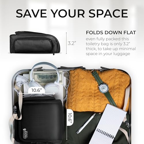 Travel Toiletry Bag for Men and Women - (10.6”x10.6”x3.2”) Large Hanging Toiletry Organizer - Waterproof Hygiene Bag with Metal XXL Swivel Hook, with Sturdy Zippers and 15 Compartments for Toiletries - color: L Grease Black