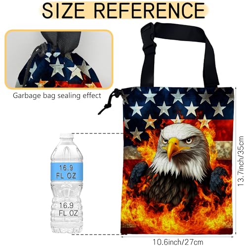 Bald Eagle with American Flag Car Garbage Bag, Small Car Trash Bag Hanging Back of Seat,Drawstring Car Trash Bag with Adjustable Buckle,Car Accessories for Camping Travelling - color: Bald Eagle with American Flag