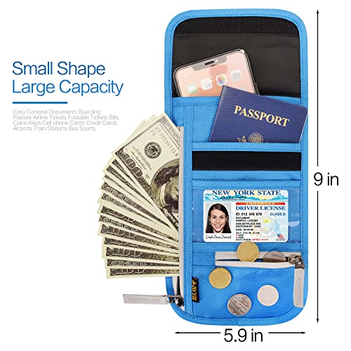 Neck Wallet Lightweight RFID Blocking Waterproof Travel Pouch Passport Wallets for Women Men - color: A-lue