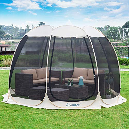 Alvantor Pop Up Screen House Tent, Instant Outdoor Gazebo with Mosquito Netting & UPF 50+ Sun Protection, Portable Canopy Shelter for Patio, Backyard, Camping (2-10 Person) - color: Beige, size: 12'x12'