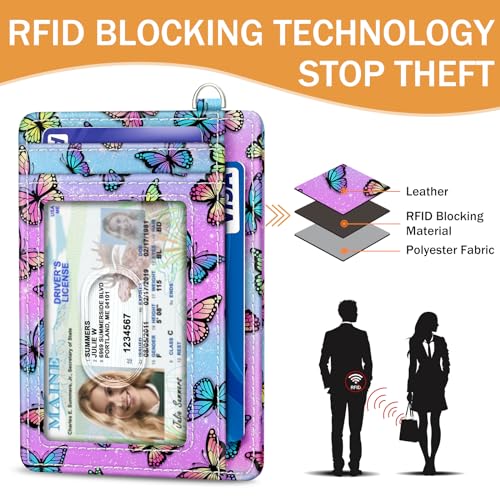 Yonlevres Credit Card Holder Slim Wallet, Butterfly RFID Wallet Women Front Pocket Small Card Holder, Travel Cute Funny Thin Card Case ID Window PU Leather RFID Blocking Card Organizer Gifts Girls - color: Butterfly