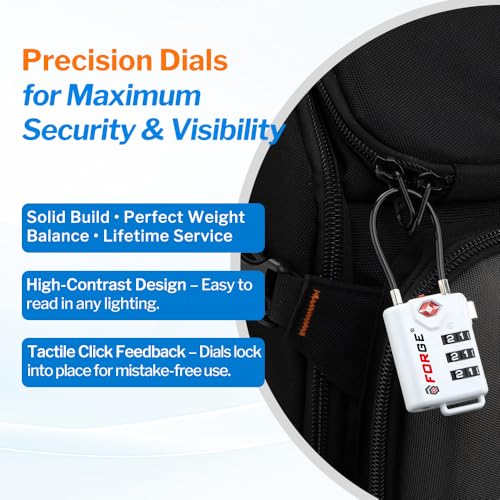 TSA Approved Cable Luggage Locks, Re-settable Combination with Alloy Body (White 4 Locks) - color: WHITE 4PK