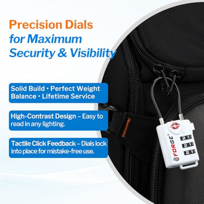 TSA Approved Cable Luggage Locks, Re-settable Combination with Alloy Body (White 4 Locks) - color: WHITE 4PK