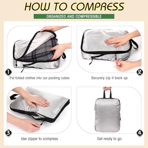 5 Pack Compression Packing Cubes for Travel Space Saving Cubes Luggage Organizer for Suitcase(Gray,M)